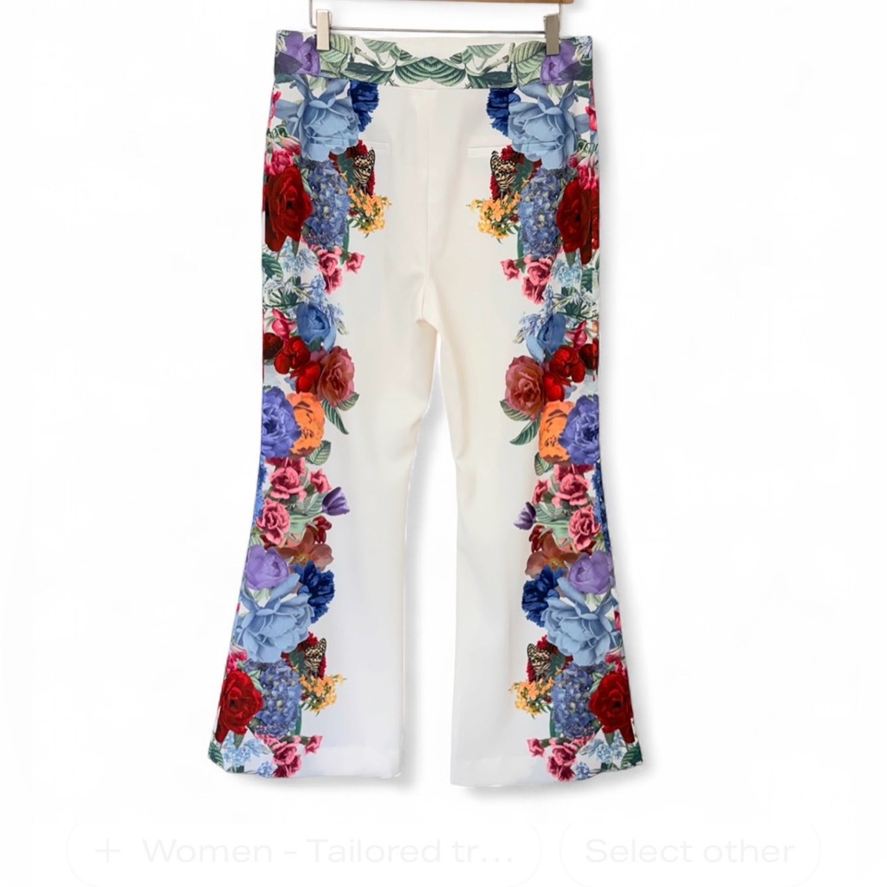 Alice + Olivia Floral Placement Pants 12 High Rise Wide Leg Designer Statement - Picture 2 of 9